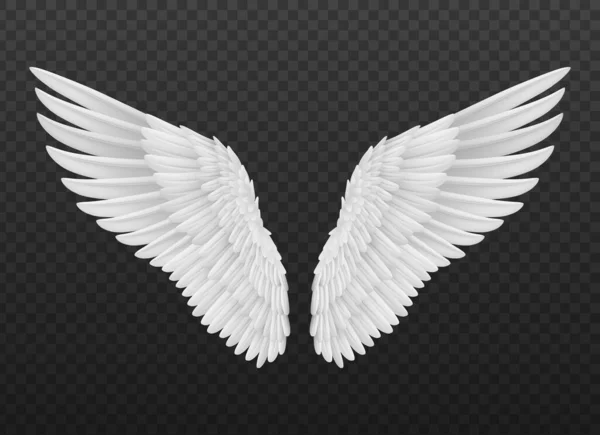 Реалистично Изолированные Крылья Ангела Белыми Перьями Изолированный Трехмерный Вектор Изящный — стоковый вектор