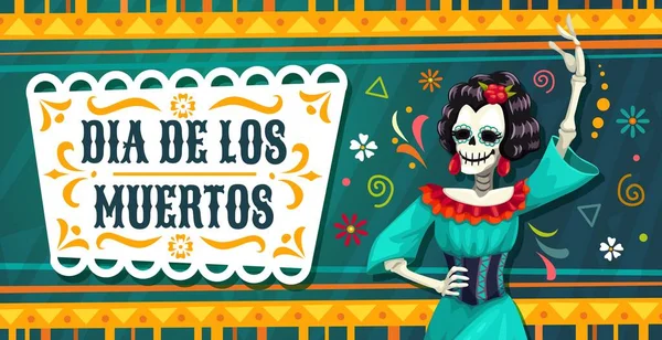 Dia Los Muertos Banner Calavera Catrin Mexican Holiday Character Mexican — Stock Vector
