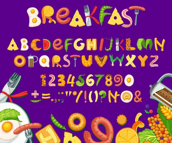 Cartoon Breakfast Food Font Healthy Type Lunch Typeface Appetizing English — Stock Vector