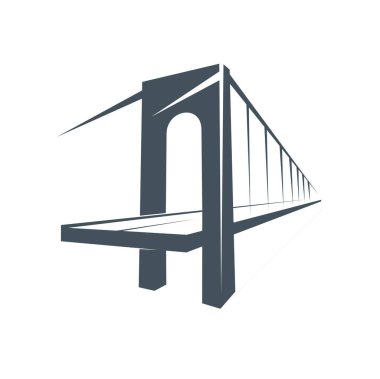 Köprü ikonu, inşaat binası, ulaşım ya da ticaret vektör işareti. Kentsel ulaşım, ortaklık, teknoloji ve sigortanın şirket sembolü, kemer kuleli şehir köprüsü