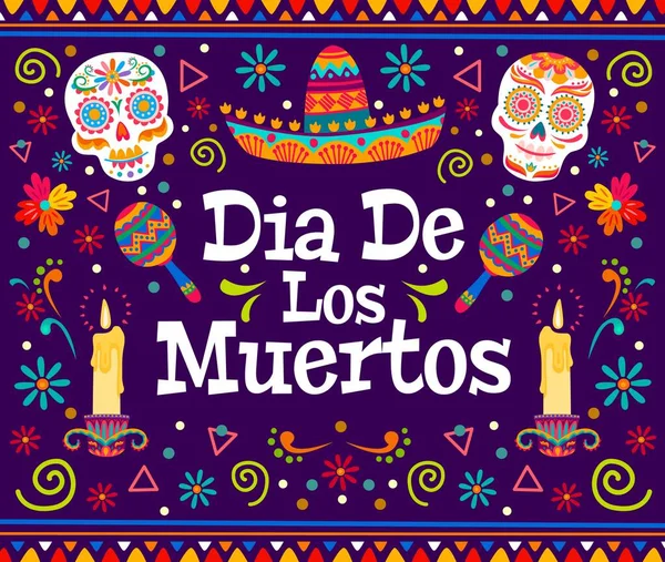 Dia Los Muertos Banner Mexikanischer Tag Des Todes Calavera Zuckerschädel — Stockvektor