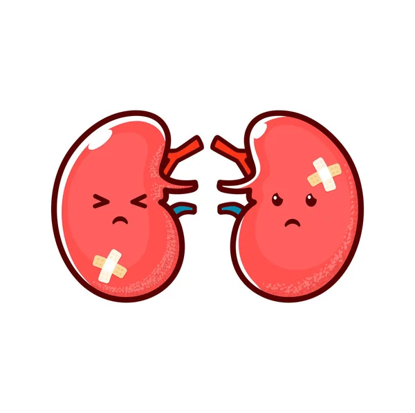 Tecknad Sjuk Njure Organ Karaktär Ohälsosam Ledsen Människokroppen Organ Isolerade — Stock vektor