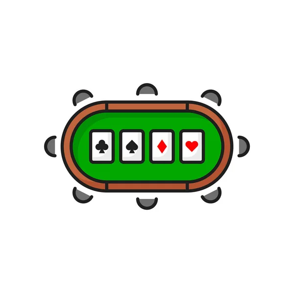 表格用A牌扑克 赌博游戏彩线图标 病媒赌场家具和扑克组合 绿桌和椅子 — 图库矢量图片