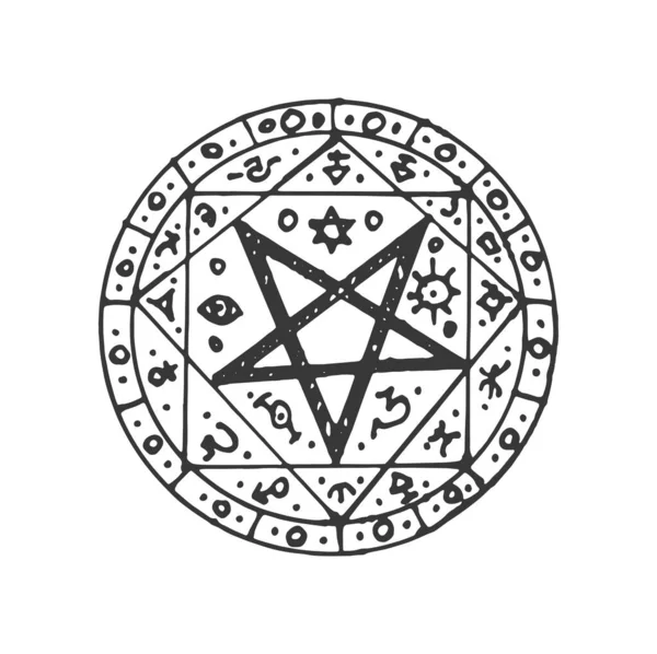 异体护身符 塔罗牌魔术圈石匠 具有魔法阿兹特克符号的传道士神秘护身符 神秘的灵性神秘圈 — 图库矢量图片