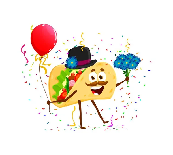 Mexicano Tex Mex Personaje Taco Fiesta Vacaciones Infantil Cumpleaños Celebración — Archivo Imágenes Vectoriales