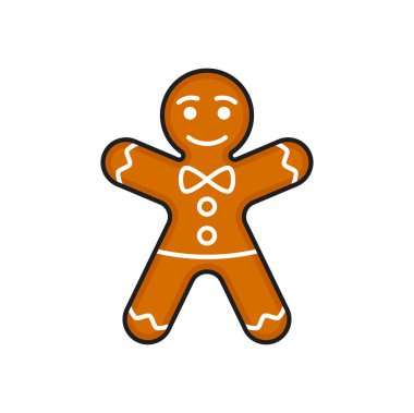 Bayram zencefilli kurabiye adam kurabiyesi karikatür fırını yemek çizgisi ikonu. Şeker kremalı vektör kurabiyeler. Yeni yıl ve Noel ziyafeti