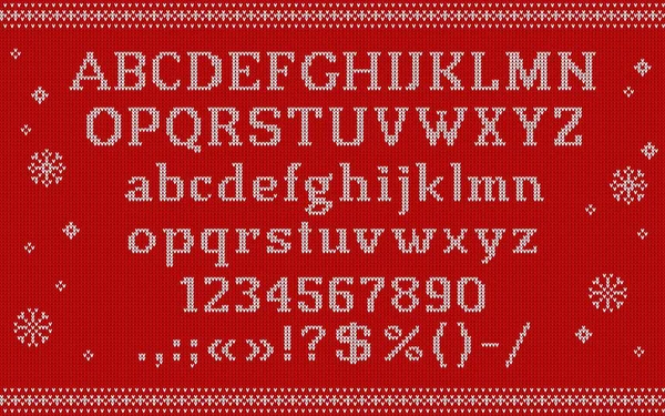 Sweater Weihnachten Schrift Oder Typ Ferienstrickschrift Englische Buchstabenpunktion Und Ziffernsymbole — Stockvektor