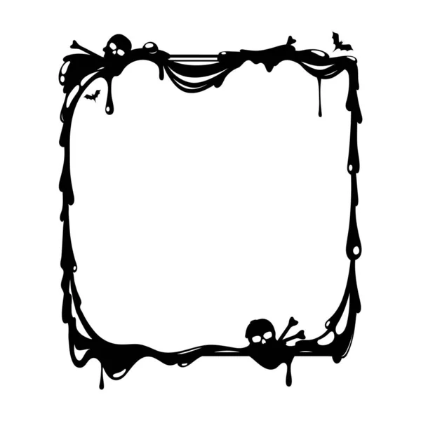 stock vector Halloween holiday black frame adorned with skulls, bats, and gooey details, capturing the spooky essence of the holiday. Isolated vector square border with haunting decor for displaying eerie memories