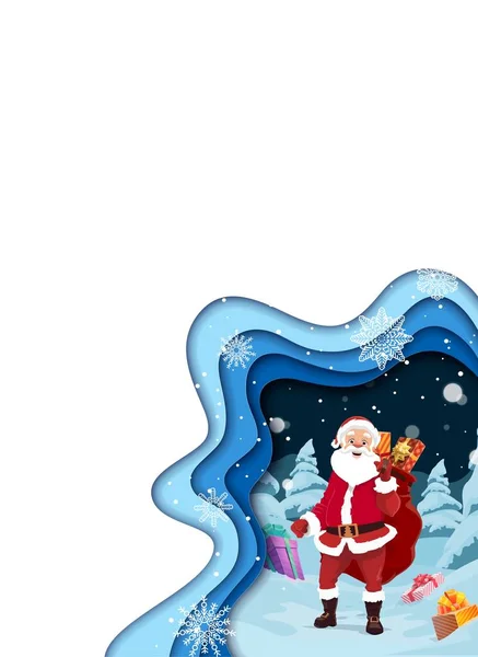 Papier Noël Coupe Santa Dessin Animé Avec Sac Cadeau Dans — Image vectorielle
