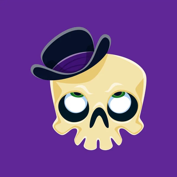 Cartoon Halloween Cranio Emoji Personaggio Isolato Vettore Giocoso Emoticon Cranio — Vettoriale Stock