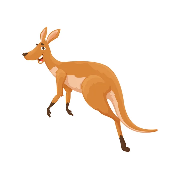 Çizgi Film Zıplayan Kanguru Karakteri Zole Edilmiş Vektör Avustralyalı Hayvan — Stok Vektör