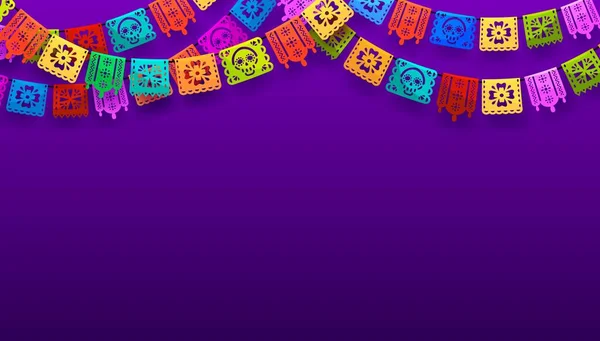 Мексиканская Dia Los Muertos Праздничный Фон Бумажными Флагами Пикадо Векторный — стоковый вектор