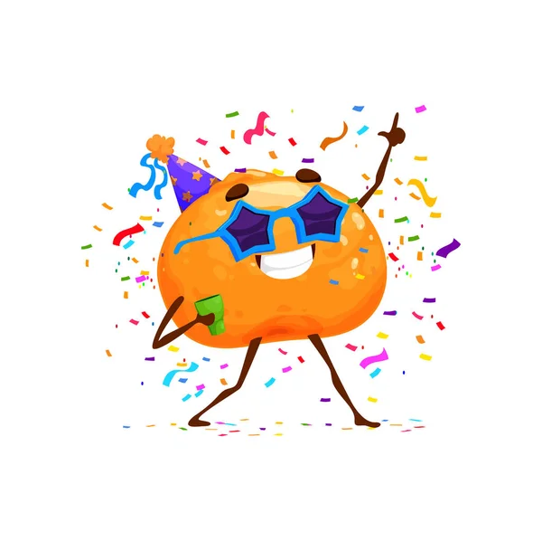Dessin Animé Personnage Fruits Orange Joyeux Sur Fête Anniversaire Fête — Image vectorielle