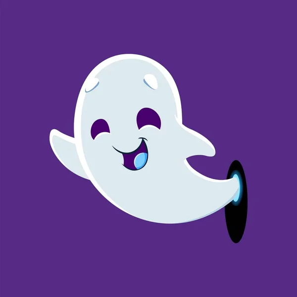 Cartoon Cute Kawaii Halloween Ghost Monster Character Glides Playfully Wall — Stock Vector