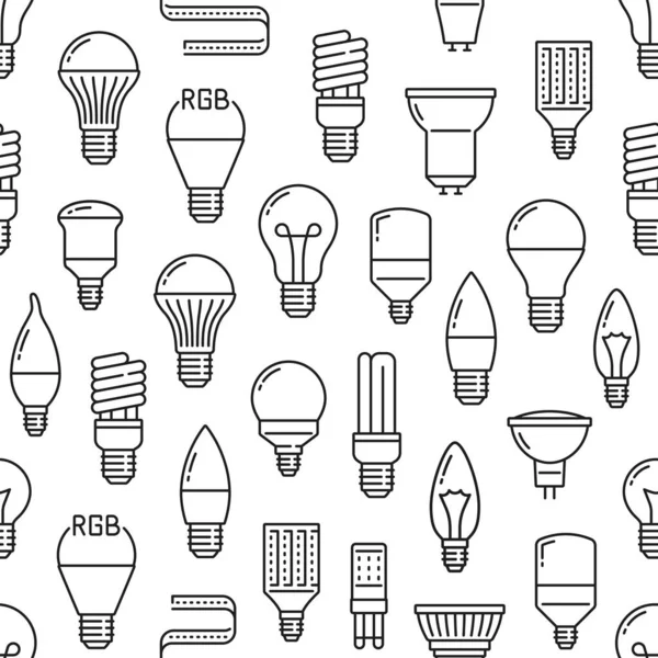 Light Bulb Led Lamp Line Seamless Pattern Wrapping Paper Backdrop — Stock Vector