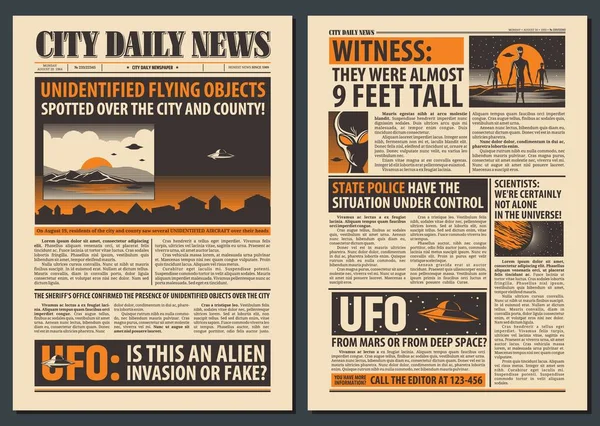 Modello Giornale Alieni Extraterrestri Ufo Pianeti Spaziali Sfondo Vettoriale Carta — Vettoriale Stock