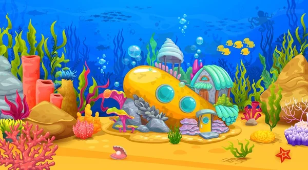 Caricature Mer Paysage Sous Marin Avec Maison Sous Marine Sur — Image vectorielle