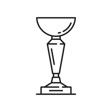 Kupa kupası, ödül kadehi çizgisi ikonu, vektör spor oyunu zafer ödülü. Şampiyonluk kupası ya da futbol ya da futbol şampiyonasında birincilik ödülü, en iyi bir numara ya da en iyi kupa ödülü