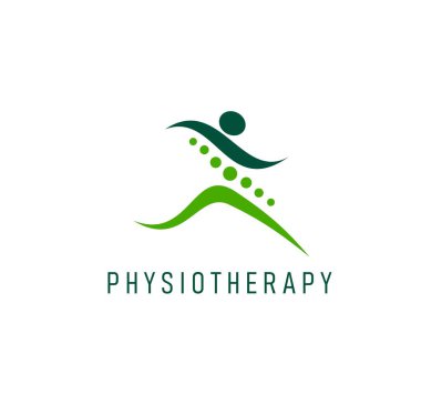 Fizyoterapi, kiropraktik tedavi ikonu. Sırt ağrısı tedavisi, ortopedik rehabilitasyon medikal merkezi ya da fizyoterapi doktor vektör sembolü. Masaj terapisi, terapist tabelası ya da sembol.