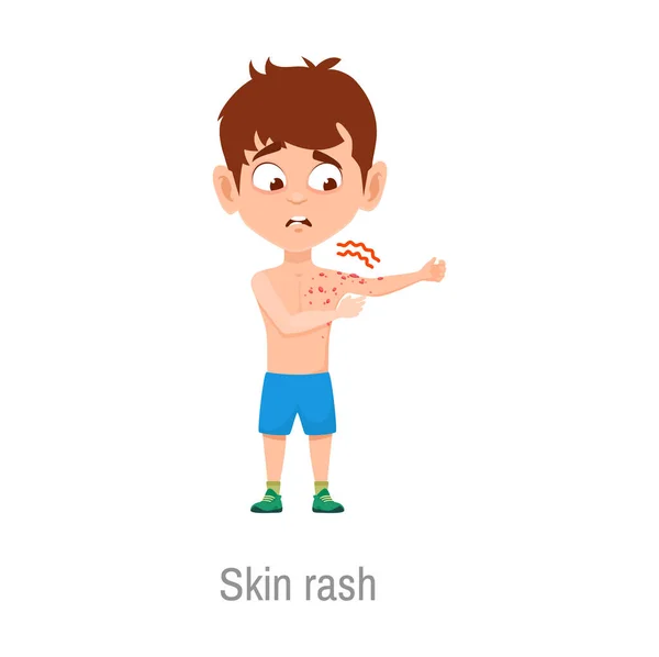 Child Skin Rash Disease Isolated Vector Sick Boy Itchy Red — Stock Vector
