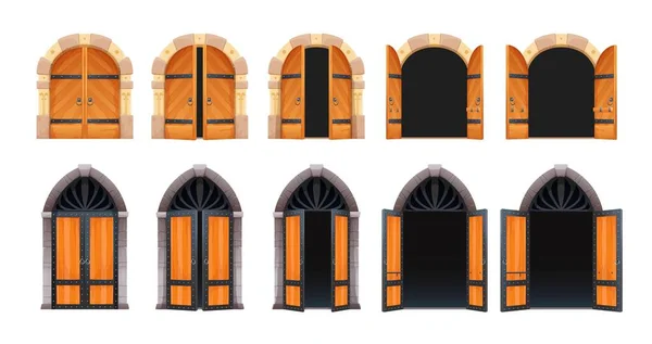 Cartoon Castle Open Gate Door Motion Animation Vector Medieval Palace — Stock Vector