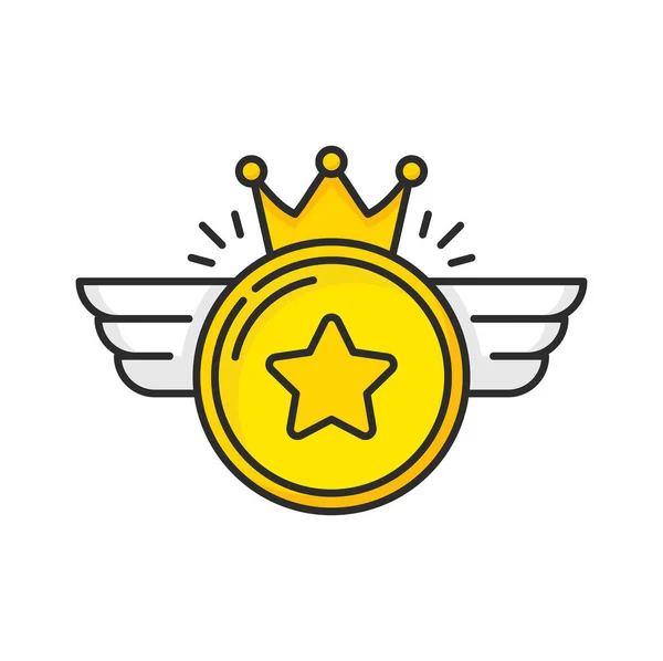 Coin Crown Wings Icon Special Bonus Points Exclusive Benefits Prize — Stock Vector