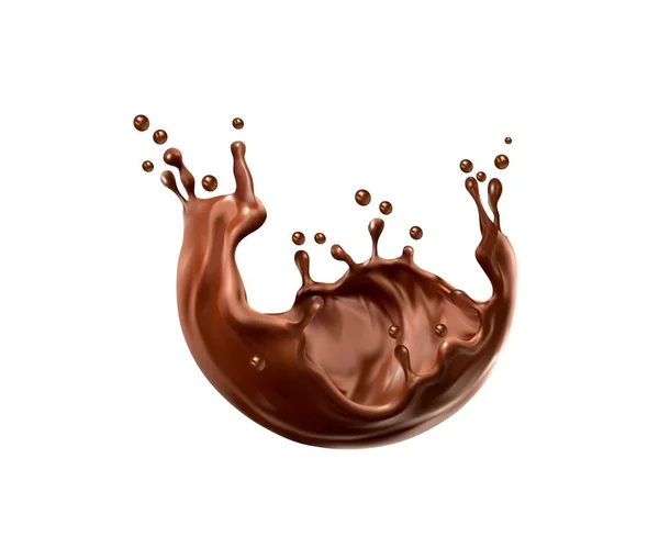 현실적인 초콜릿 카카오 스플래터와 스플래시 고립된 코코아 디저트 소용돌이 스트림 — 스톡 벡터