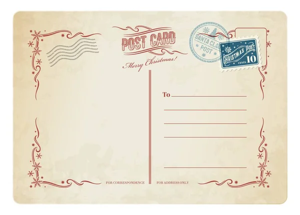 Cartão Postal Antigo Natal Selo Postal Retrô Correio Vintage Fundo — Vetor de Stock