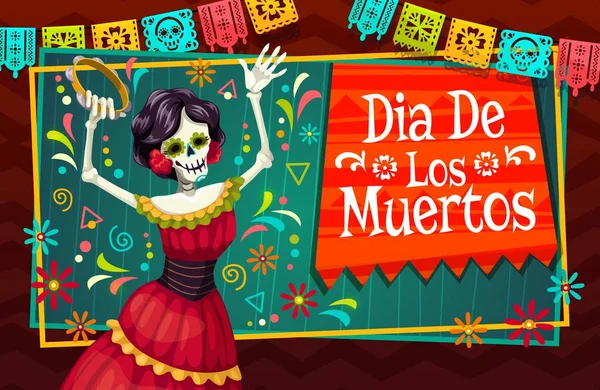 Catrin Calavera Dia Los Muertos Day Dead Mexican Holiday Banner — Stock Vector