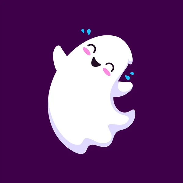 Cartoon Halloween Kawaii Duch Postava Smějící Boo Emoji Pro Sváteční — Stockový vektor