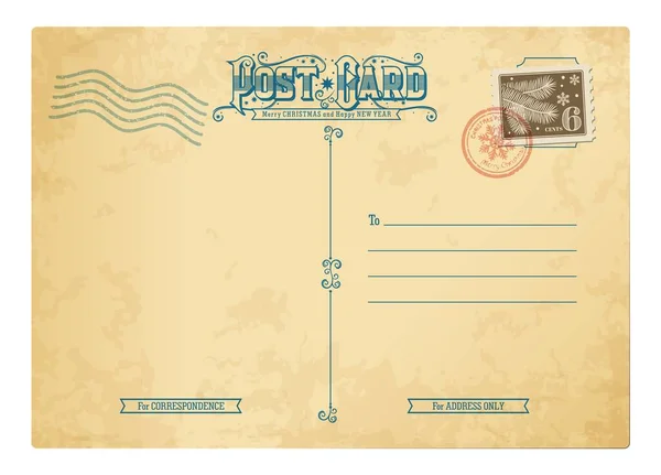 Cartão Postal Antigo Natal Carimbo Postal Retrô Correio Vintage Carta — Vetor de Stock
