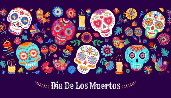 Dia Los Muertos Mexikanischer Urlaub Tag Der Toten Banner Mit — Stockvektor