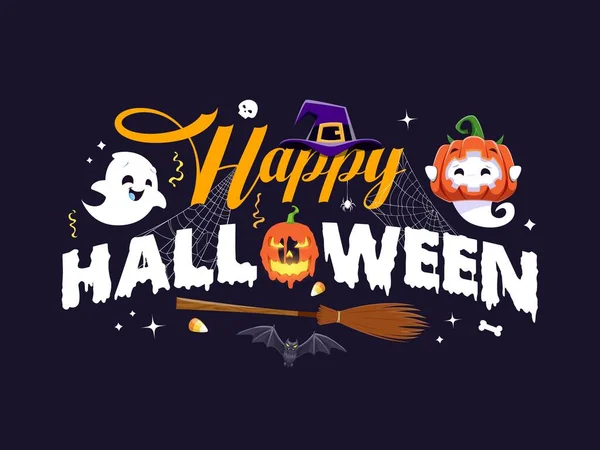 Stendardo Natalizio Halloween Con Fantasmi Kawaii Zucca Spaventosa Divertente Boo — Vettoriale Stock