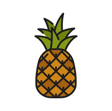 Ananas veya ananas tropikal meyve izole edilmiş renk çizgisi ikonu. Yapraklı egzotik ananas ve tropikal yiyecek. Yaz sulu tatlı