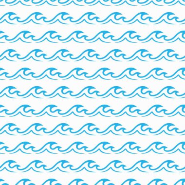 Mavi okyanus ve deniz dalgaları pürüzsüz desen. Tekstil yaz şablonu, kağıt ambalajlı su vektörü pürüzsüz arka plan veya kumaş deniz baskısı. Duvar kâğıdı deniz dalgalı arkaplan mavi deniz dalgalı
