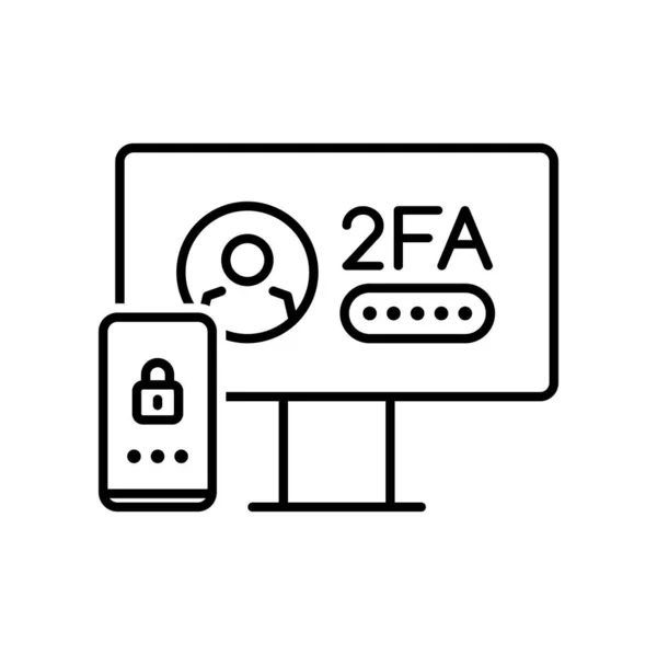 2Fa双因素验证图标与矢量认证密码和登录的互联网安全技术 带两个因素验证码的计算机显示屏和移动电话的轮廓 锁符号 — 图库矢量图片