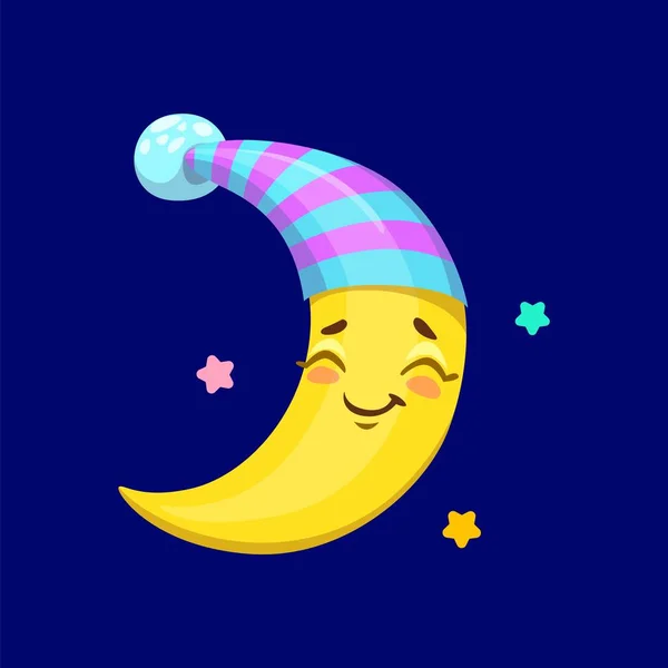 Cartoon Cute Crescent Weather Character Vector Funny Moon Sleep Stars — Stock Vector