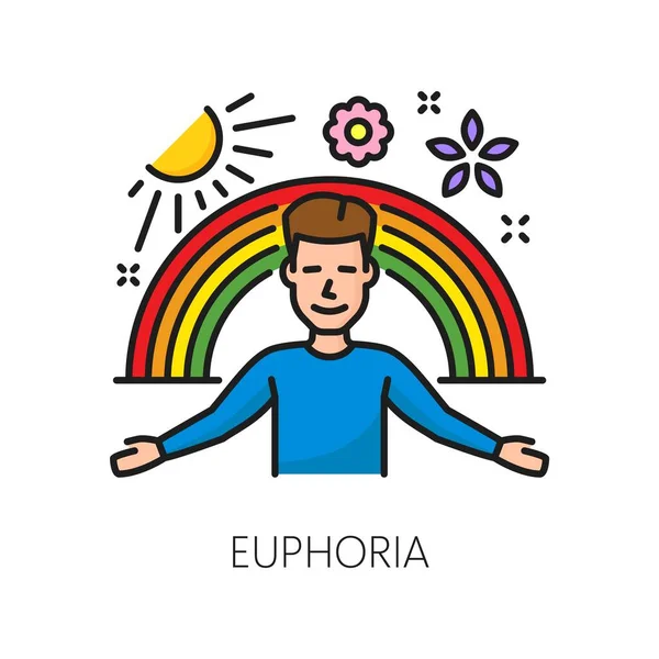 Euphoria Psychological Disorder Problem Mental Health Isolated Vector Thin Line — Stock Vector