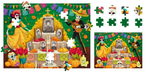 Jigsaw Puzzle Game Pieces Dia Los Muertos Day Dead Mexican — Stock Vector