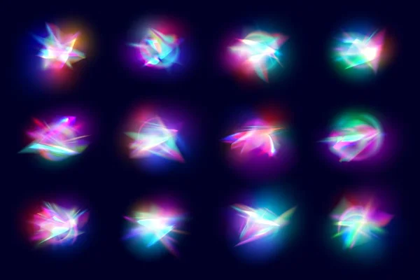 Gökkuşağı Kristal Işıkları Prizma Sızıntısı Elmas Cam Arka Planda Parıltı — Stok Vektör