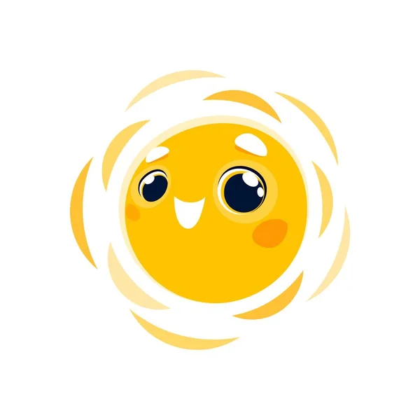 Cartoon Smiling Sun Character Kawaii Vector Personage Funny Smiling Face — Stock Vector