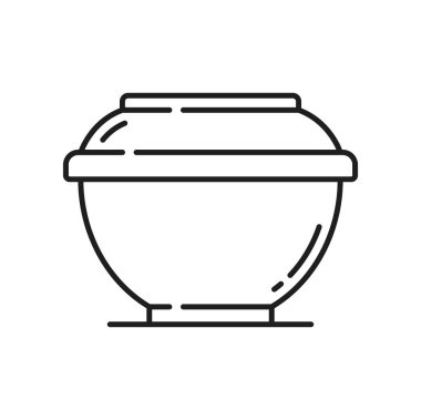 Çorba kabı izole edilmiş karton eko paketleme ince çizgi simgesi. Vektör camı ya da plastik yiyecek kabı, paket hazır yemek için kapaklı karton kutu.