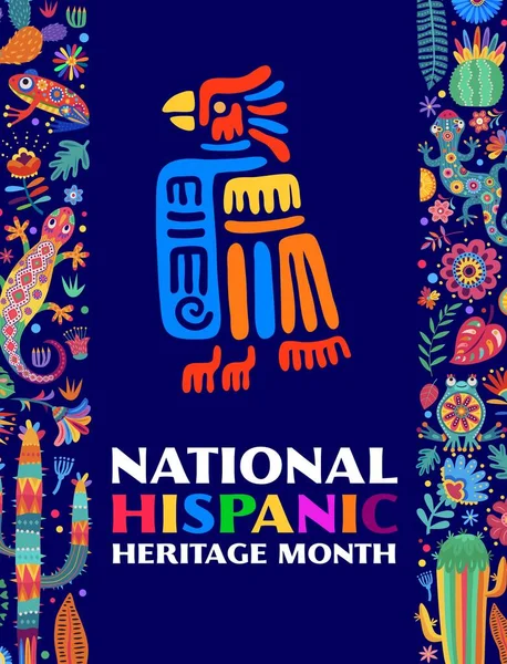 National Hispanic Heritage Month Festival Flyer Poster Mayan Aztec Totem — Stock Vector