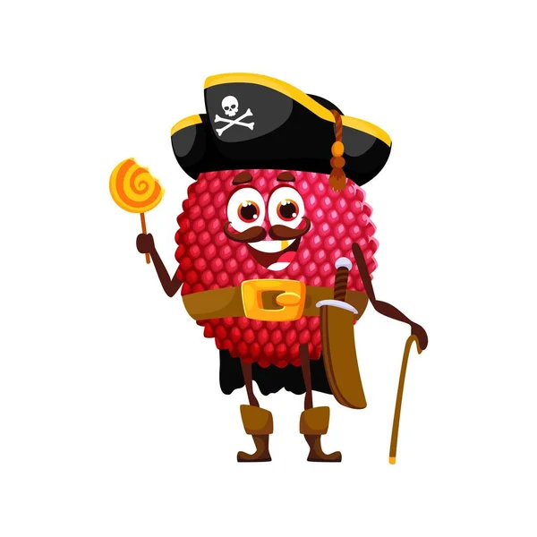 Tecknad Halloween Frukt Litchi Pirat Kostym Semester Vektor Söt Karaktär — Stock vektor