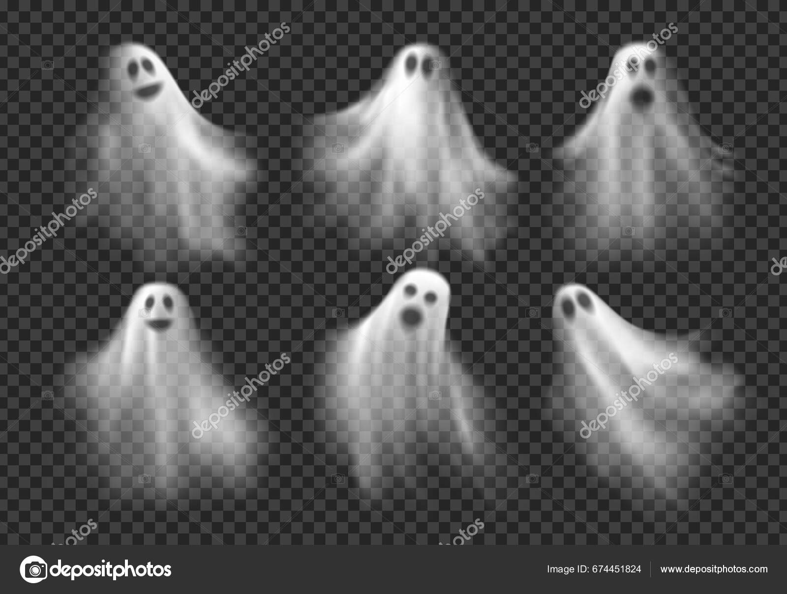 Fundo assustador de halloween com fantasmas voadores no banner de fantasmas  assustadores de fundo preto vetor conjunto fantasma realista