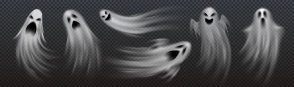Realistiska Halloween Spöken Poltergeist Monster Och Boo Sprit Vektor Transparent — Stock vektor