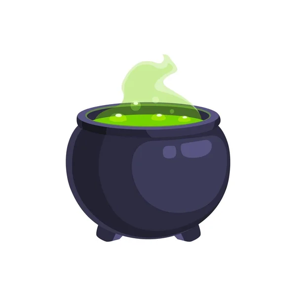 Cartoon Halloween Witch Cauldron Green Brew Isolated Vector Mystical Pot — Stock Vector
