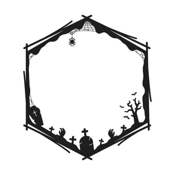 Halloween Holiday Black Frame Isolated Vector Hexagonal Border Haunted Cemetery — Stock Vector