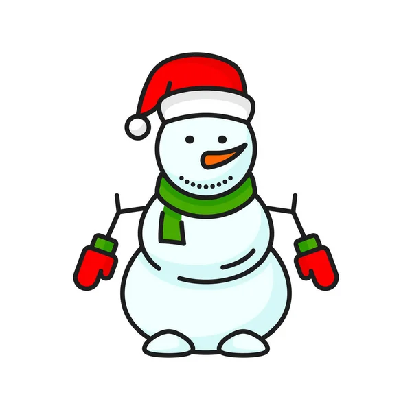 Χαριτωμένο Χιονάνθρωπος Χριστούγεννα Στο Καπέλο Κασκόλ Και Γάντια Απομονωμένο Εικονίδιο — Διανυσματικό Αρχείο