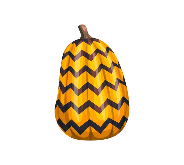 Halloween painted pumpkin with holiday ornament. Isolated vector orange gourd with black zig-zag pattern, radiating an eerie charm, combining the spooky essence of the holiday with artistic creativity